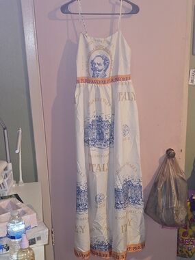 NWT Endless Moon Italy Souvenir Print Maxi Dress with Pockets Size Large